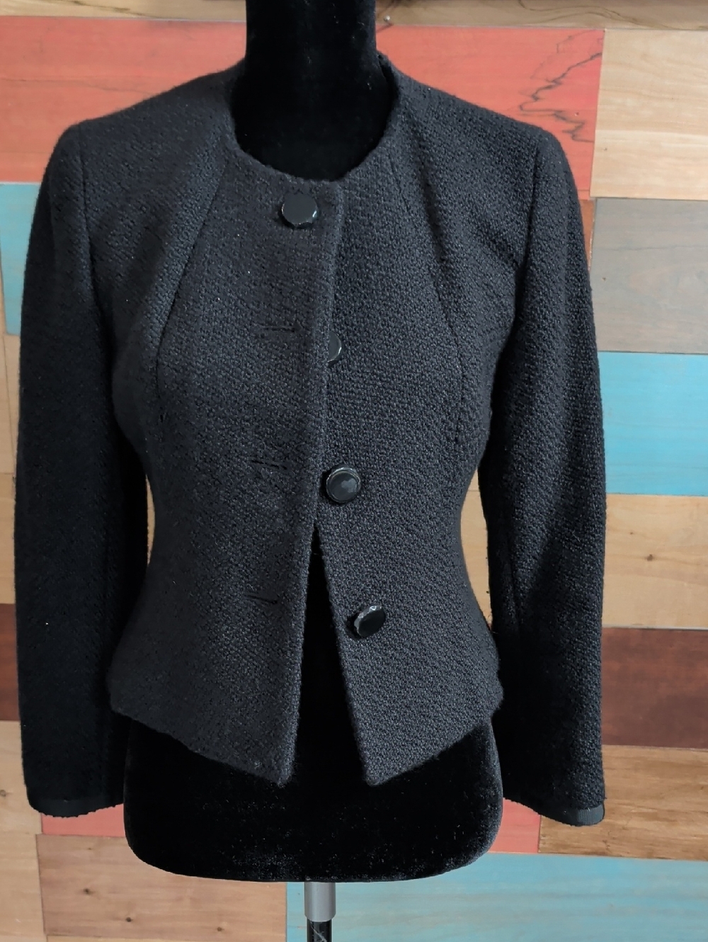 Talbots Black Textured Cropped Blazer